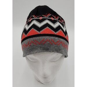 AERO Striped Beanie Hat Knit Cap Black Orange Gray Geometric Winter‎ Reversible
